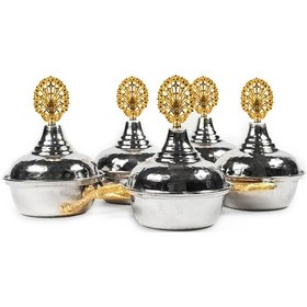 Resim Antepsepeti Bakır Dövme 5'li Gümüş Kaplama Mutfak Seti Gümüş 