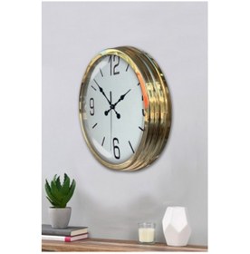 Resim Altın Gold Rengi Metal Çerçeveli Salon Ofis Duvar Saati 40 Cm B78 