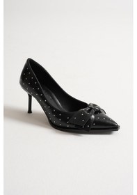 Resim Mirabel Kadın Siyah Metal Aksesuarlı Fiyonklu Sivri Burun İnce Topuklu Ayakkabı Stiletto 7 Cm Siyah 