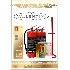 Resim Vallentina 6kg Tozlu Yangın Söndürme Cihazı Ruhsata Uygun Tse-Hyb/cebelgeli(Talimat-Sehpa-Levha-Askı Aparatlı)-3 adet 