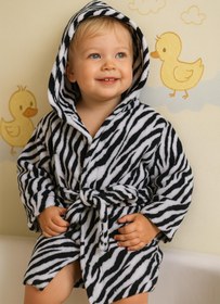 Resim Wild Spirit Zebra Desenli Bebek & Çocuk Kapşonlu Bornoz - %100 Pamuk, Unisex Zebra Baskılı - Zebra Baskılı / 5-6 Yaş 