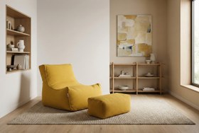 Resim 2'Li Velvet 7 Renk Puff Koltuk Armut Koltuk Playstation Koltuğu Relax Koltuk Yıkanabilir Kılıf Ayak Puflu - Sarı 