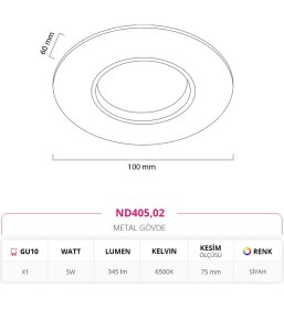 Resim Nevo Nevo Sıva Altı Spot Siyaz 5W 6500K Beyaz Işık ND405 