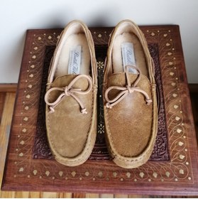 Resim Butik Tülin Deri Yakma Camel El Dikişli Kürk Pedli Yumuşak Kauçuk Tabanlı Loafer 