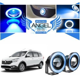 Resim STS Oto Aksesuar Dacia Lodgy Uyumlu, Universal Mercekli LED Angel Sis Farı, 76MM Buz Mavi Renk 