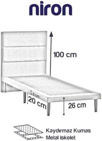 Resim Niron Yatak Slim Baza ve Başlık Takımı - 90x190 Tek Kişilik Kumaş Kaplı Metal Karyola ve Başlık Seti 