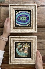 Resim Oscar Stone Decor Çerçeveli Taş Duvar Dekoru Tablo 20X20Cm 2'Li Set (1213-1100) Şahmeran Nazar Göz 2-2Cdd-181 