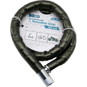 Resim Tüp Anahtarlı Metal Kafa Çelik Motor - Bisiklet Kilit Silindirik Spiral Kilit Siyah Kılıf 22MM x 100CM (2818) 