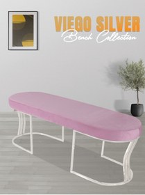 Resim Gazzini furniture Viego Silver Smooth Bench Lüks Metal Gümüş Ayak, Chester Model Yatak Ucu Pembe Puf 