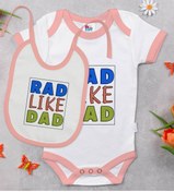 Resim Bitmeyen Kartuş Bk Kids Rad Like Dad Tasarımlı Pembe Bebek Body Zıbın Ve Mama Önlüğü Hediye Seti-1 