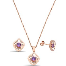 Resim Argentum Concept 925 Ayar Gümüş Mor Taşlı Rose Set - 67019302 