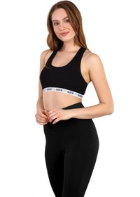Resim HNX Siyah Pamuklu Lastikli Çapraz Kalın Askılı Sporcu Kadın Büstiyer 