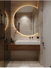 Resim 50x63 Cm Yuvarlak Led Banyo Aynası Dokunmatik, Dim Edilebilir, 3000k Günışığı Sarı 