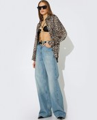 Resim Leopar Saten Gömlek Uzun Kollu 