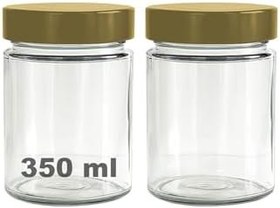 Resim Afracam 350 ml Kavanoz Metal Derin Kapaklı 350 Cc Şeffaf Reçel, Marmelat Cam Kavanoz Deep 2 Adet (Altın Kapak) 