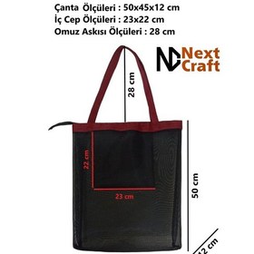 Resim Next Craft Plaj Çantası Fileli Omuz Askılı İç Cepli Plaj Çantası Büyük Boy Siyah 