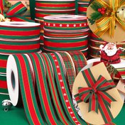 Resim 22.86 metre/Rulo Bayramlık Altın Kenarlı Çift Taraflı Kurdele - Kırmızı, Yeşil ve Beyaz Renklerde Noel Ekose & Kar Tanesi Tasarımları, Hediye Paketleme & Kendin Yap Tatil Süslemeleri, Noel Çelengi 