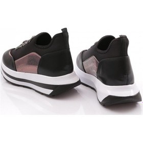 Resim Dgn 2024 Kadin Kalin Taban Taş Bağcikli Spor Ayakkabi 2024-2026-R1534 Siyah 