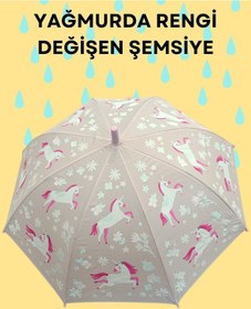 Resim Yağmurda Rengi Değişen Toz Pembe Kız Çocuk Şemsiye Toz Pembe Açık Pembe 