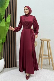 Resim lizatesettür Gül Broş Saten Abiye Bordo 