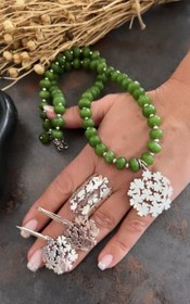 Resim Doğaltaş Gümüş Yonca Yeşim Taşlı Set 