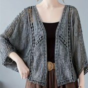 Resim Kadınlar İçin İşlemeli Boş V Yaka Hırka, Rayondan/Viskoz Karışımı, İlkbahar/Sonbahar İçin Rahat Yarasa Kol Üst, 130g/m² Dokuma Kumaş, Esnek Olmayan Hafta Sonu Plaj Üstü 
