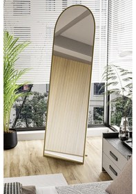 Resim Evdemo Pamir Gold Metal Çerçeveli Ayaklı Oval Boy Aynası 180x50 Cm Gold 