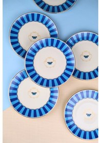 Resim Tabak Evi Porselen Butterfly Collection Altın Yaldızlı Pasta Tabağı Mavi 20,50cm 6 Lı Çok Renkli 
