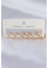 Resim Pirinç Gold Renk Kalp Model Küpe Seti Çok Renkli 
