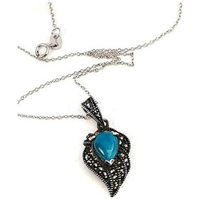 Resim Turkuaz Taşlı Markazit Taş Detaylı Gümüş Tasarım Kolye (490928139) 