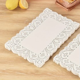Resim 100 adet Beyaz Tek Kullanımlık Dantel Kağıdı Doyler - Masalar için Şık Dikdörtgen Placemats, El Sanatları, Kahve, Kek ve Tatlar için Mükemmel, Noel Tatili Dekoru, Gıda Sınıfı Malzeme, Toplu Set, Parti Masa Örtüsü | Dekoratif Kağıt Doyler | Yivli Kenarlar 