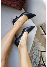 Resim 10 1109 Topukla Kadın Kadeh Topuklu 8 Cm Topuklu Stiletto Ayakkabı Siyah Deri 
