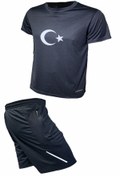 Resim Fs Erkek Siyah Türkiye Logolu Günlük Yürüyüş Koşu Spor Koşu Cepli Şort Futbol Spor Setleri 