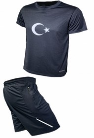 Resim Fs Erkek Siyah Türkiye Logolu Günlük Yürüyüş Koşu Spor Koşu Cepli Şort Futbol Spor Setleri 