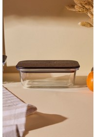 Resim Locky Wood 4'lü Dikdörtgen Cam Saklama Kabı Seti Kahverengı Bambu 