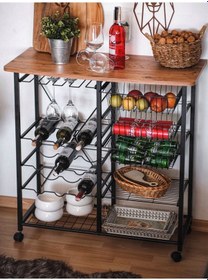 Resim Tekerlekli Raf Mutfak Bangosu Şaraplık Kahve Köşesi 5195 