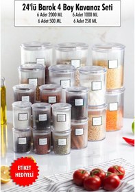 Resim 24'lü Barok Yuvarlak 4 Boy Kavanoz Seti & Saklama Kabı & Erzak Kabı 6 2000 Ml, 6 1000 Ml, 6 500 Ml, 6 250 Ml 