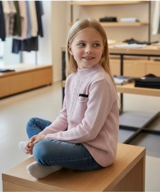 Resim Minimoda Kids Kız Çocuk Cep Detaylı Yarım Balıkçı Yaka Kazak 