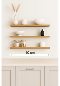 Resim 40 Cm 3lü Safir Meşe Mdf Uçan Duvar Rafı Gizli Bağlantı Kitaplık 