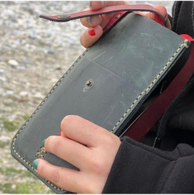 Resim Tuvita Collection Bodrum %100 Deri El Yapımı Kadın Erkek Unisex Yeşil Kırmızıtelefonluk Telefon Postacı Kol Çantası Çapraz 