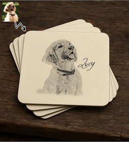 Resim Bk Gift Kişiye Özel Evcil Hayvan Karakalem Tasarımlı 4lü Mdf Ahşap Bardak Altlığı-1, Arkadaşa Hediye, Sevgiliye Hediye Kobitmeyencom34206 Bk Gift 