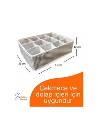 Resim 12 Bölmeli Çekmece İçi Düzenleyici Çok Amaçlı Pratik Takı Çorap Kravat Eşarp Gardrop Organizer Kutu Beyaz 