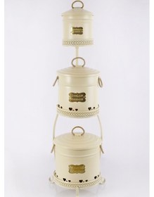 Resim 3 Katlı Metal Patates Soğan Sarımsak Saklama Kovası Krem 