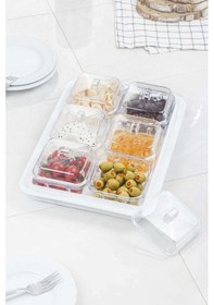 Resim Akrilik Beyaz 6’lı Kapaklı Kahvaltılık Kahvaltı Seti & Saklama Kabı (Cam Değildir) Beyaz 