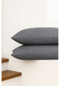 Resim Vevra 2 Li Çizgili Antrasit Renk Yastık Kılıfı Pamuklu Kumaş Fermuarlı Antrasit 