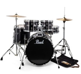 Resim Pearl RS505C/C31 - Roadshow Jet Black 5 Parça (20B/10T/12T/14F/14S) Aksamlı & Zilli Akustik Davul Seti 