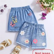 Resim 2 Parça Kısa Şort Takımı, Kızlar İçin Yazlık Yeni Tarz Kelebek ve Çiçek Desenli Örme Stretch İmitasyon Kot Şort, Yumuşak Rahat Günlük Moda Yaz Giyimi, Partiler, Festivaller ve Açık Hava Aktiviteleri İçin Mükemmel 