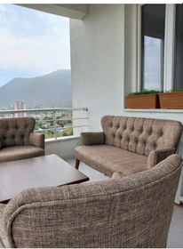 Resim Azra Mobilya Çay Seti Koltuk Takımı - Keten Kumaş - Ahşap Ayak - Gürgen İskelet - Kahverengi Kahverengi 