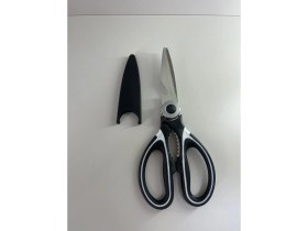Resim Kırmızı Çok Amaçlı Mutfak Makası, Siyah Beyaz Renkli, Ergonomik Sap ve Şişe Açacağı 