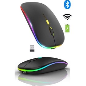 Resim Shopytech Çift Mod Kablosuz Mouse Bluetooth 5.2 + 2.4g Şarjlı Sessiz Tıklama Rgb Işıklı 500 Mah Siy 2.4G Vertical 
